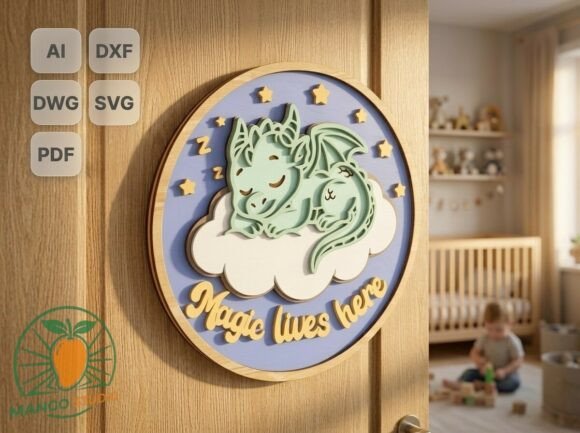 3D Dragon Nursery Door Sign Laser Cut