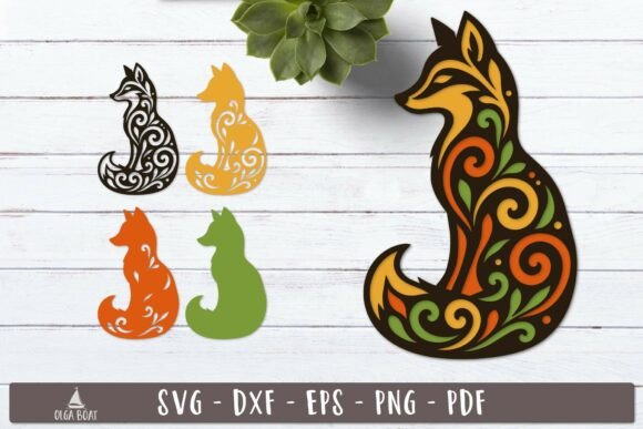 3D Floral Fox Layered SVG Design