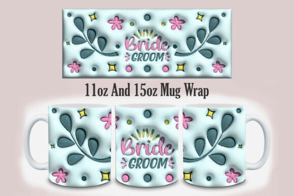 3d Inflated Bride Groom Mug Design PNG Guide