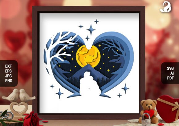3D Romantic Couple Moon Shadow Box SVG: A Strategic Tool for Sentimental Crafting and Personalized Gifting