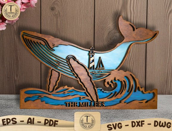 Coastal Charm with Nautical Whale Wood Sign Laser Cut SVG