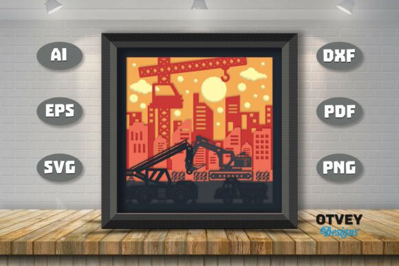 Construction Scene 3D Shadow Box Papercut: A Dynamic Wall Art Solution