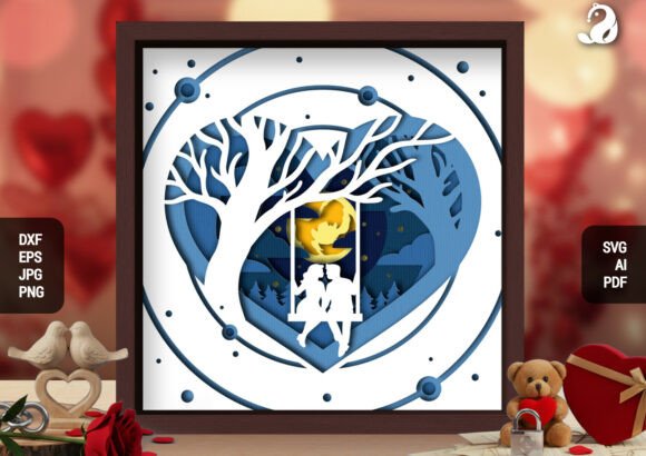Couple Swing Shadow Box, Love Tree SVG: A Romantic Layered Papercut for Every Occasion