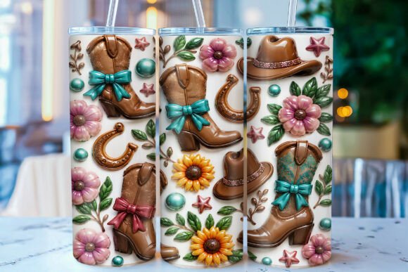 Cowgirl Boots Floral 20oz Tumbler Wrap: Rustic Charm for Your Drinkware