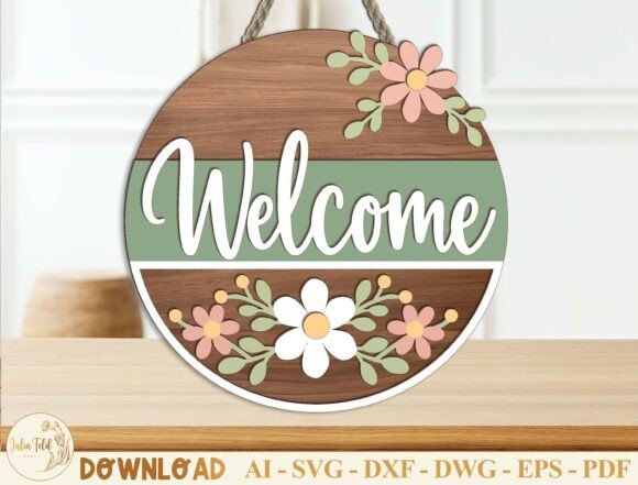 Floral Welcome Sign Laser Cut File SVG