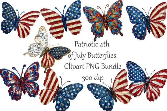 Patriotic Butterflies Clipart PNG Bundle