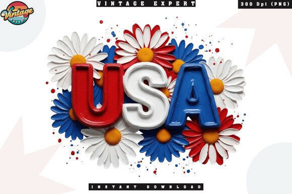 Patriotic USA Daisy Summer Flower PNG: A Fresh Design for American Pride