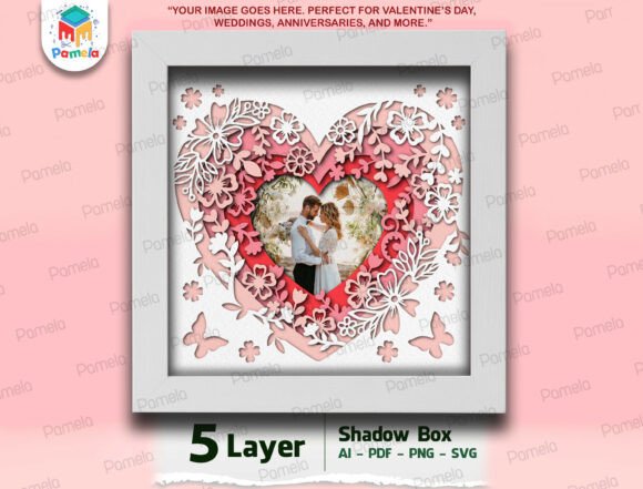 Valentine Floral Heart Shadow Box SVG