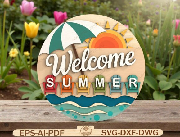 Welcome Summer Round Door Hanger SVG